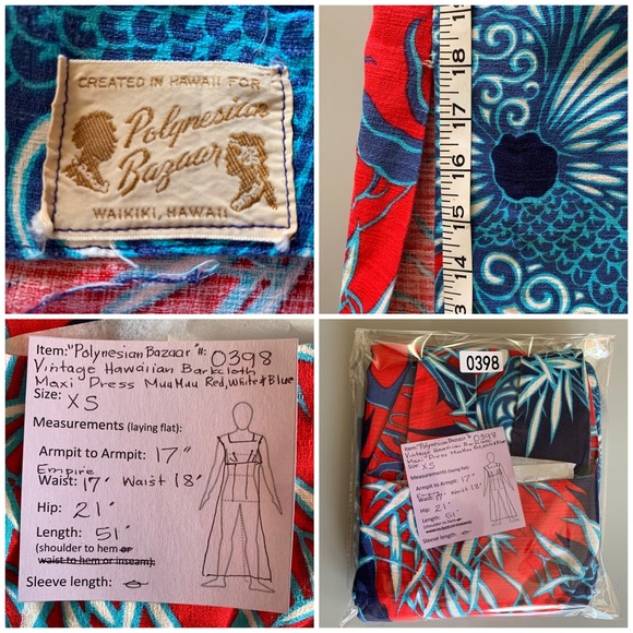 🌺 Vintage Hawaiian Barkcloth Dress Muumuu XS - Picture 5 of 8